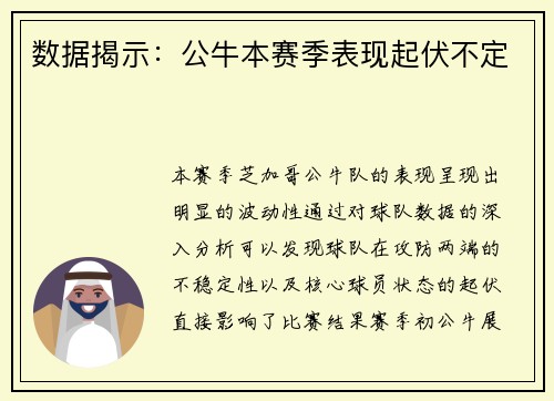 数据揭示：公牛本赛季表现起伏不定