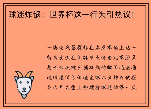 球迷炸锅：世界杯这一行为引热议！
